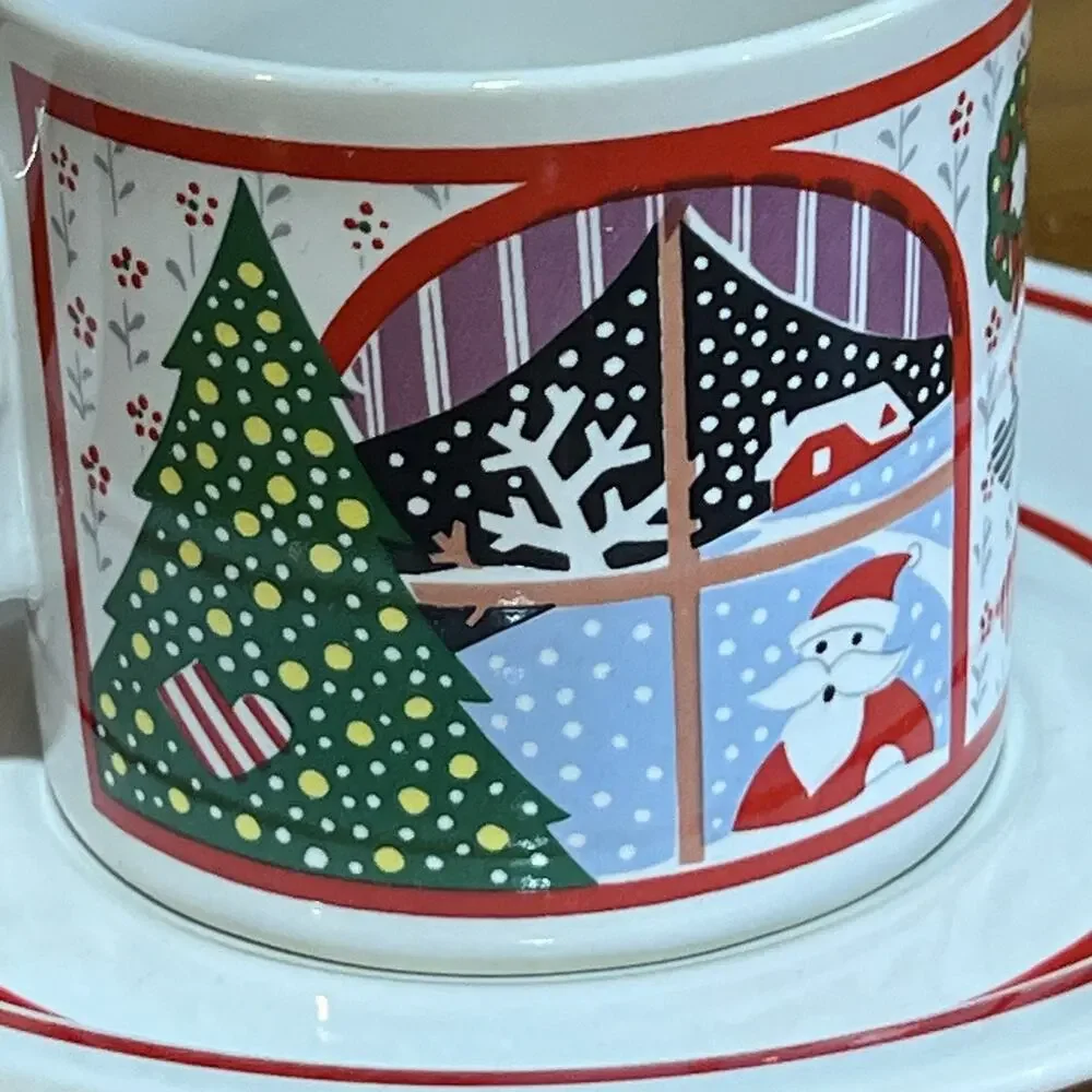Vtg Noritake Twas the Night Before 8100 Coffee Mug Saucer Scottie Dog